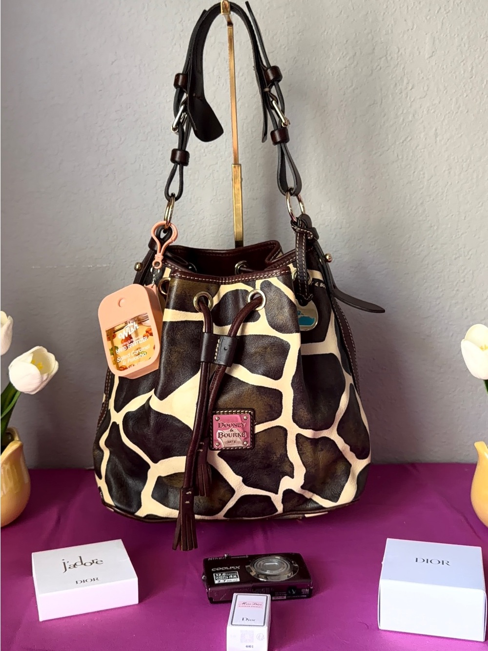 Dooney & Bourke Brown and Cream Giraffe-Print Drawstring Bucket Bag - Picture 5 of 10